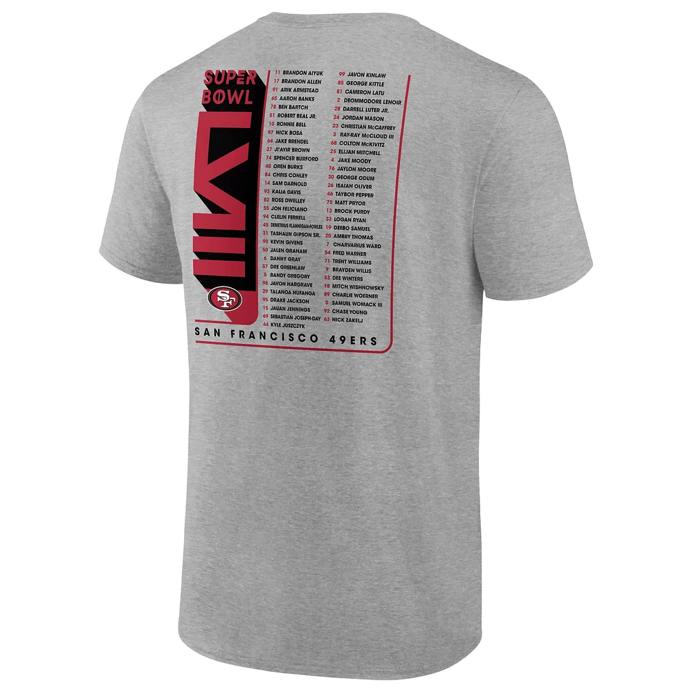 Men's Heather Gray San Francisco 49ers 2023 NFC Champions Two-Sided Roster Big & Tall T-Shirt