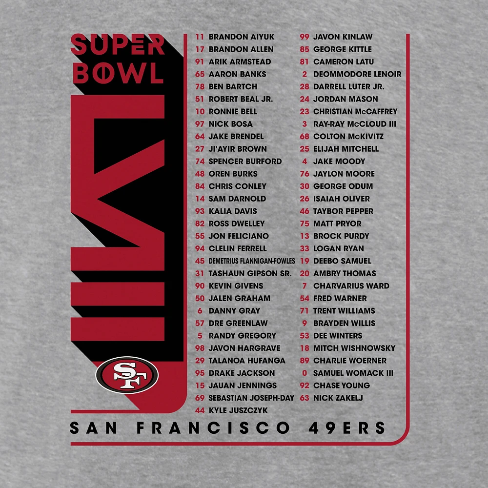 Men's Heather Gray San Francisco 49ers 2023 NFC Champions Two-Sided Roster Big & Tall T-Shirt