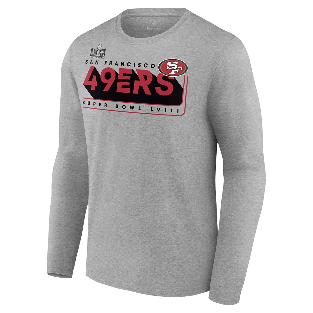 Men's Heather Gray San Francisco 49ers Super Bowl LVIII Two-Side Roster Big & Tall Long Sleeve T-Shirt