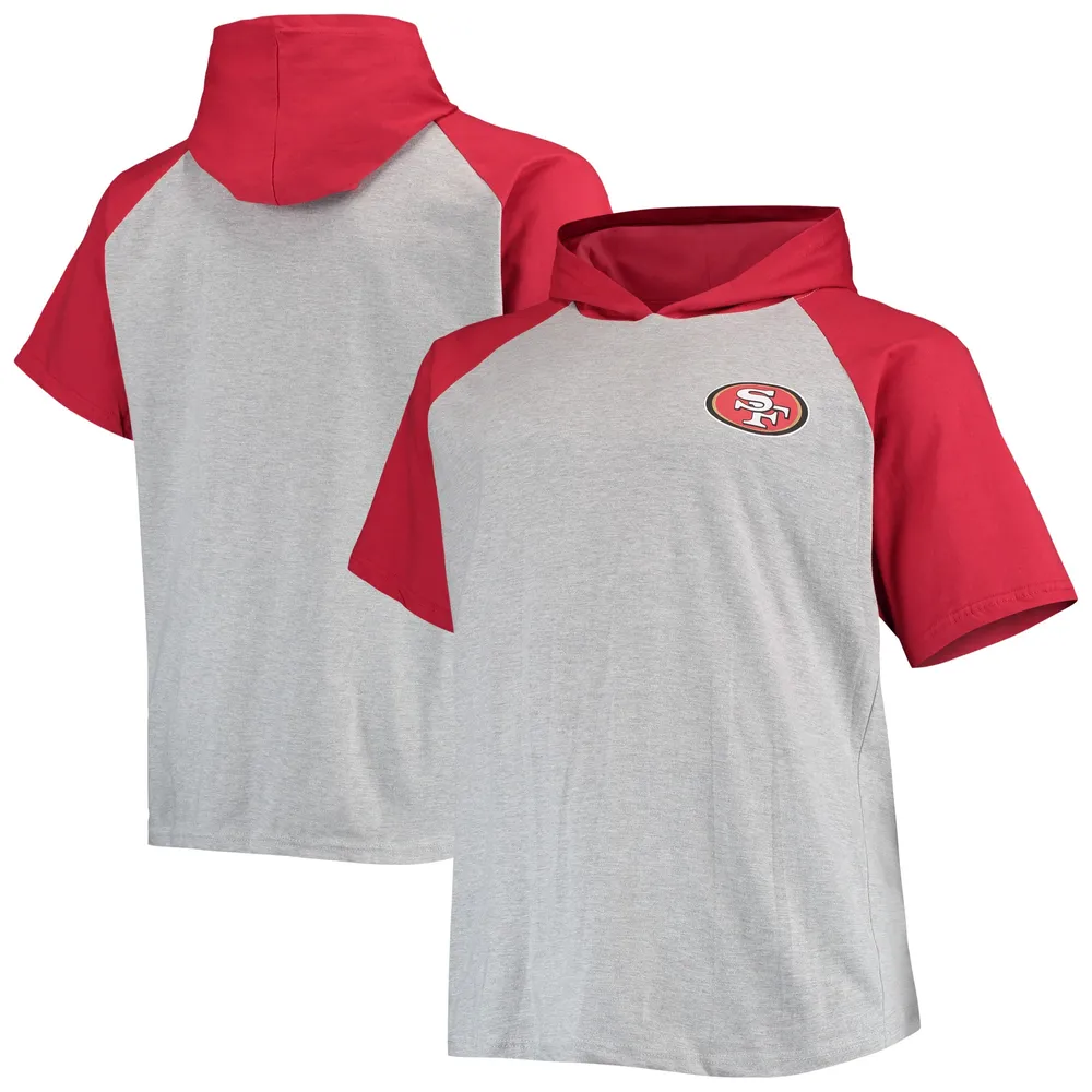 Lids San Francisco 49ers Big & Tall Raglan Short Sleeve Pullover Hoodie -  Heathered Gray/Scarlet