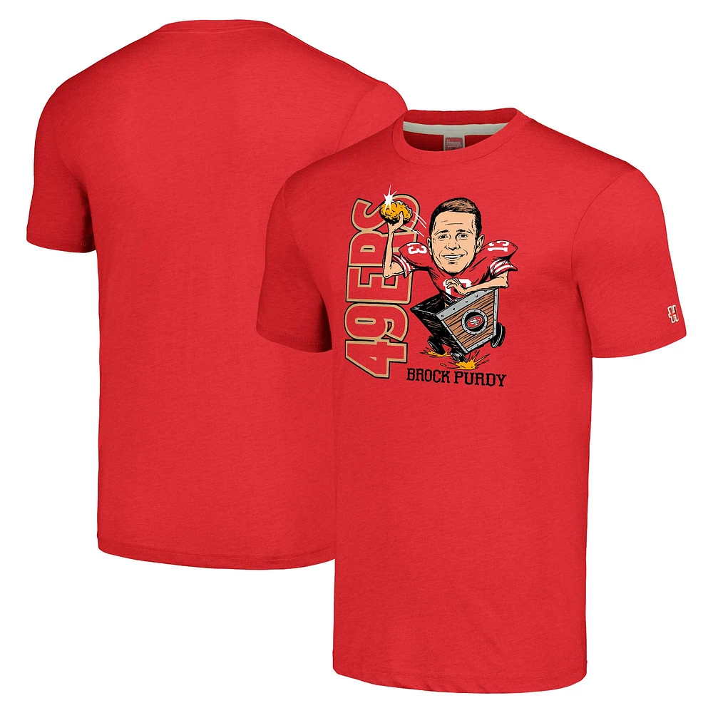 Men's Homage Brock Purdy Heathered Scarlet San Francisco 49ers Caricature Player Tri-Blend T-Shirt