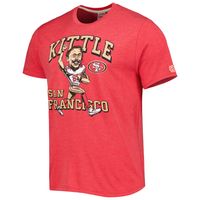 Men's Homage George Kittle Heathered Scarlet San Francisco 49ers Caricature Player Tri-Blend T-Shirt