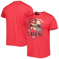 Hommage aux hommes Jerry Rice Heathered Scarlet San Francisco 49ers Caricature Joueur retraité T-shirt triple mélange