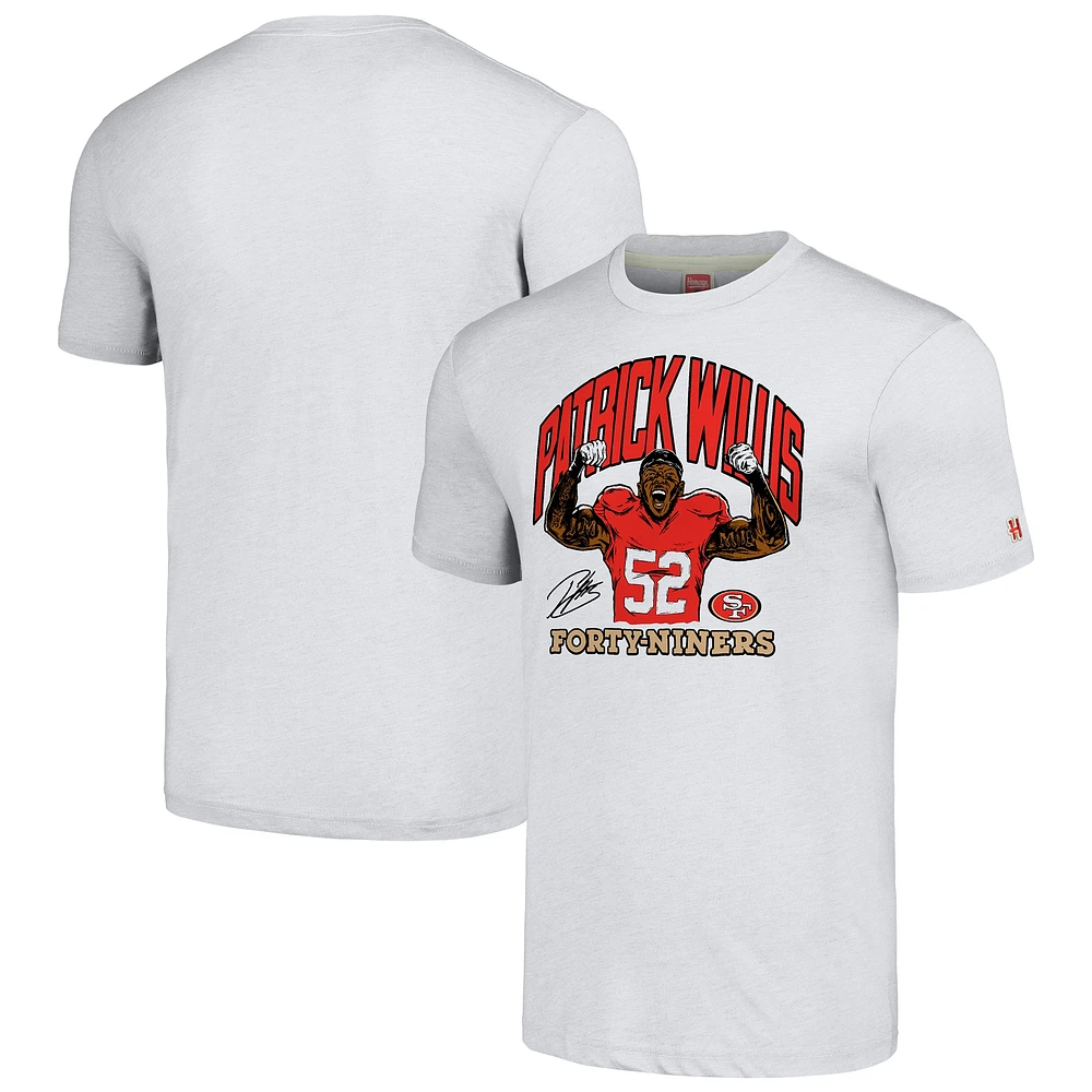 Hommage aux hommes Patrick Willis Ash San Francisco 49ers Caricature Joueur retraité T-shirt triple mélange