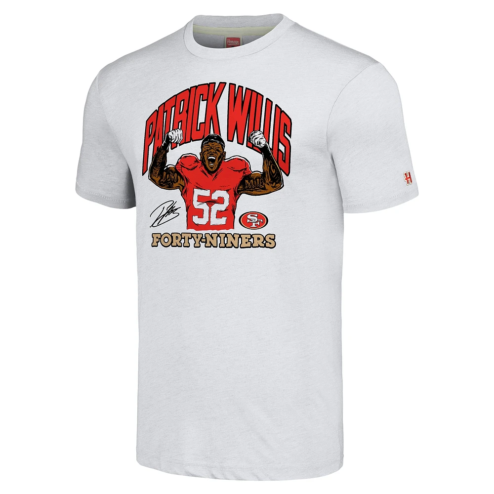 Hommage aux hommes Patrick Willis Ash San Francisco 49ers Caricature Joueur retraité T-shirt triple mélange