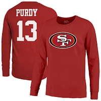 Men's Majestic Threads Brock Purdy Scarlet San Francisco 49ers Name & Number Long Sleeve T-Shirt