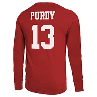 T-shirt à manches longues pour homme Majestic Threads Brock Purdy Scarlet avec nom et numéro des 49ers de San Francisco