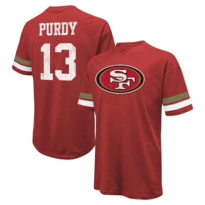 T-shirt surdimensionné avec nom et numéro pour hommes Majestic Threads Brock Purdy Scarlet San Francisco 49ers