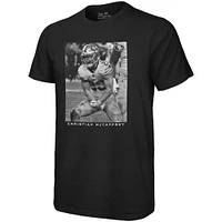 T-shirt surdimensionné avec image de joueur Majestic Threads Christian McCaffrey pour hommes, San Francisco 49ers, noir