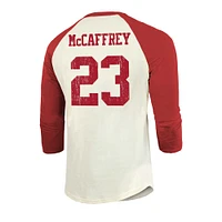 Majestic Threads Homme Christian McCaffrey Crème/Scarlet San Francisco 49ers Nom et numéro du joueur T-shirt à manches raglan 3/4