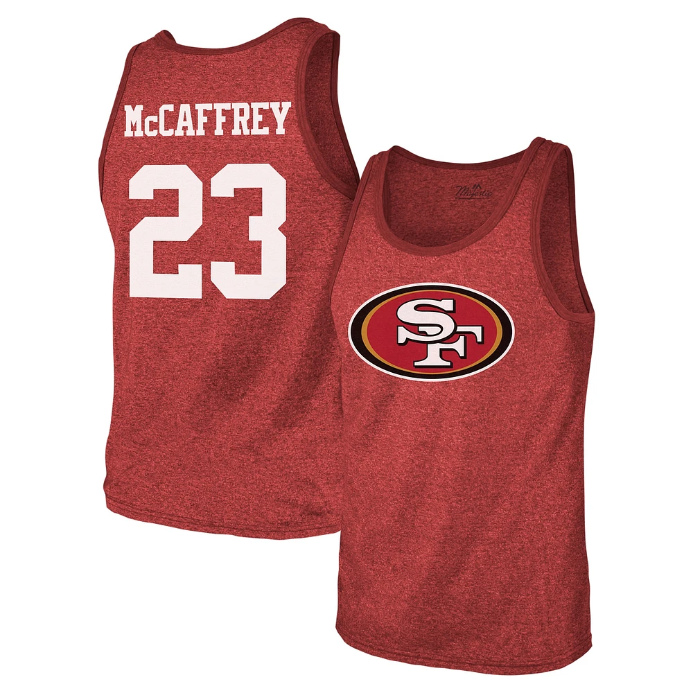 Majestic Threads pour hommes Christian McCaffrey Scarlet San Francisco 49ers Tri-Blend Nom et numéro du joueur Débardeur