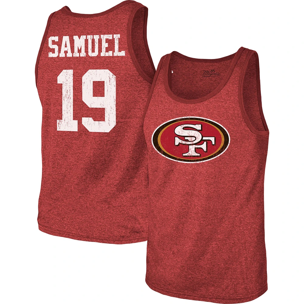 Débardeur tri-mélange avec nom et numéro Majestic Threads Deebo Samuel Scarlet San Francisco 49ers pour hommes