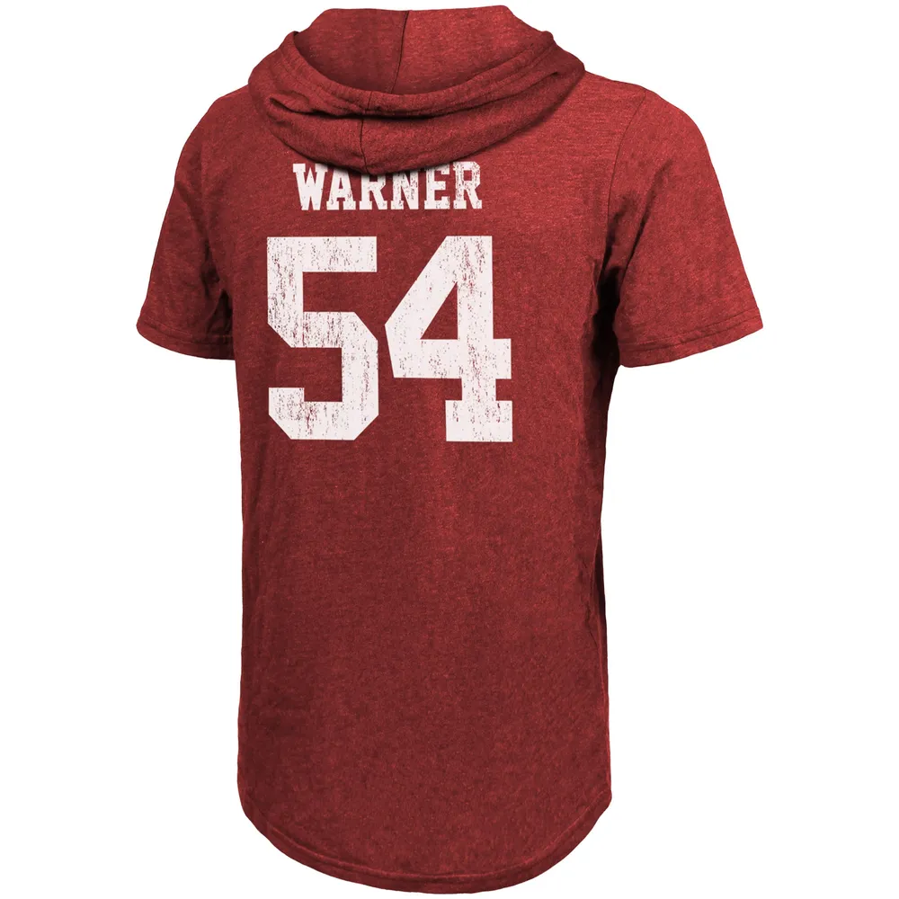 Men's Majestic Threads Fred Warner Scarlet San Francisco 49ers Player Name  & Number Tri-Blend Hoodie