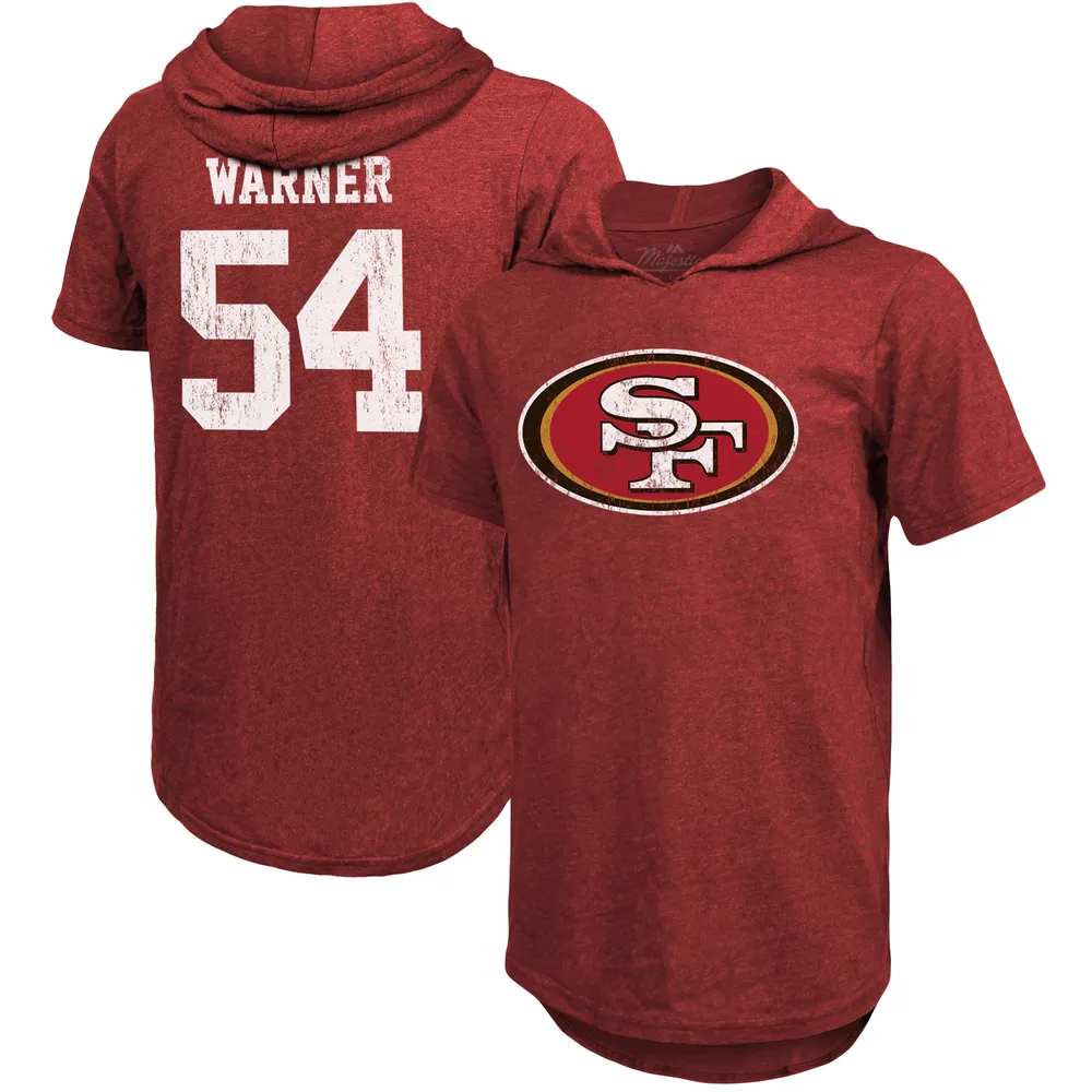 Majestic Threads Men's Majestic Threads Fred Warner Scarlet San Francisco  49ers Player Name & Number Tri-Blend Hoodie T-Shirt