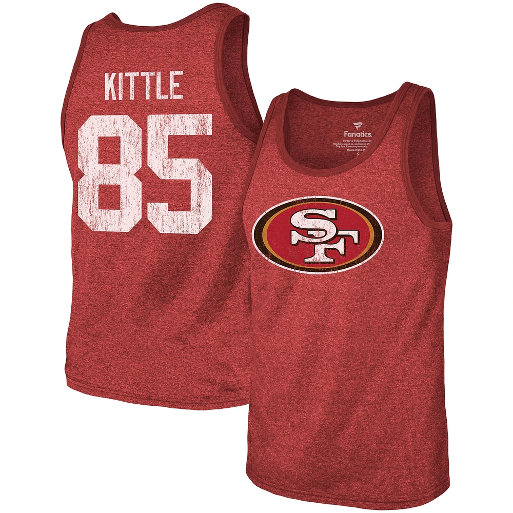 Débardeur tri-mélange avec nom et numéro Majestic Threads George Kittle Scarlet San Francisco 49ers pour hommes