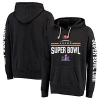 Men's Majestic Threads  Heather Black San Francisco 49ers Super Bowl LVIII Tri-Blend Pullover Hoodie