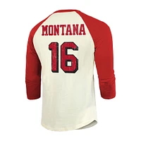 Men's Majestic Threads Joe Montana Cream/Scarlet San Francisco 49ers Retired Player Name & Number 3/4 Raglan Sleeve T-Shirt