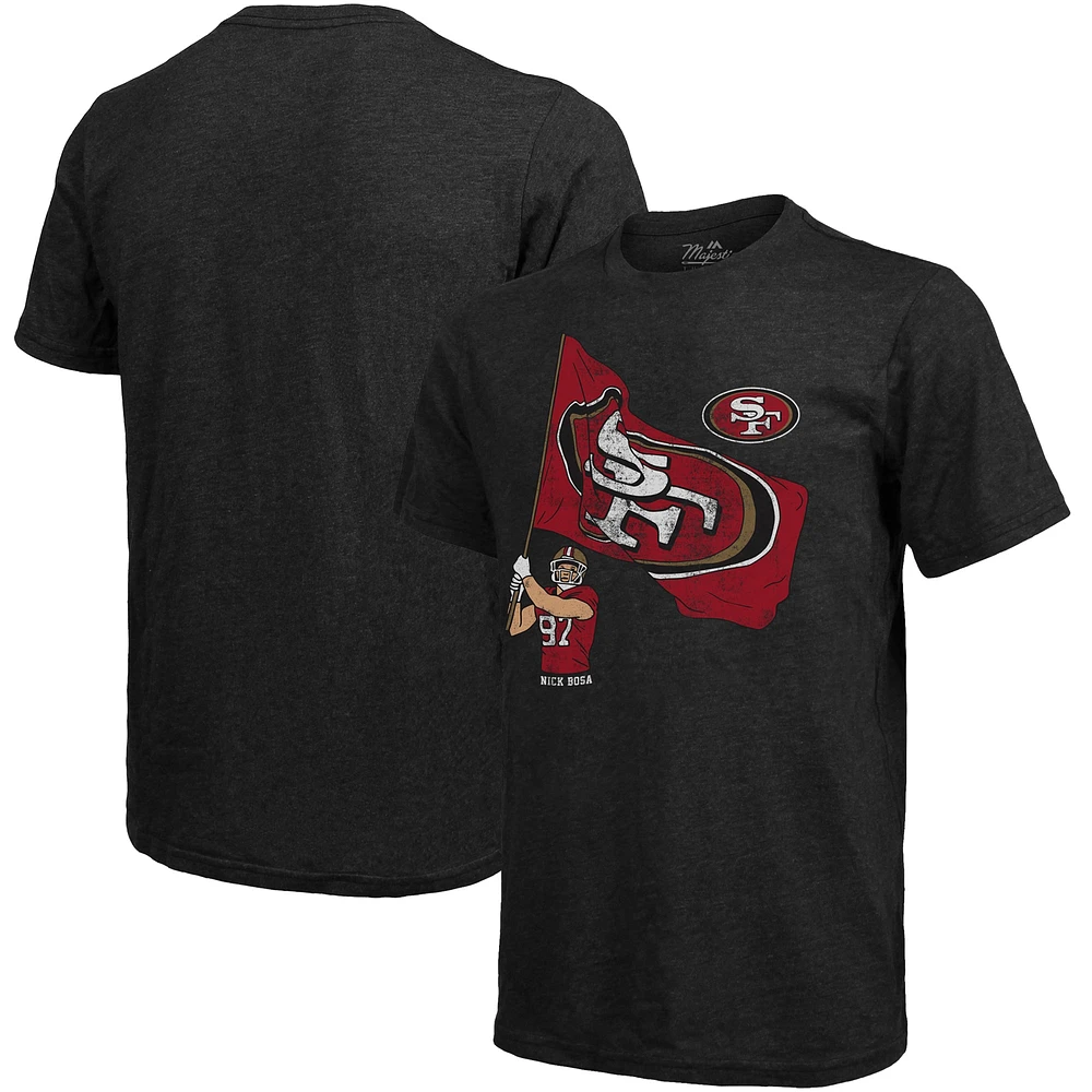 T-shirt graphique Majestic Threads Nick Bosa noir San Francisco 49ers Tri-Blend Player pour hommes