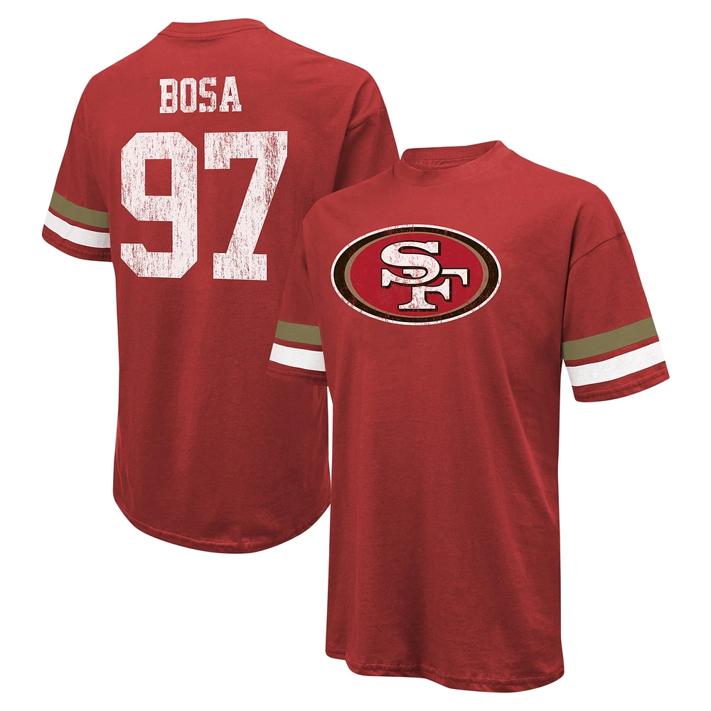 T-shirt surdimensionné avec nom et numéro pour hommes Majestic Threads Nick Bosa Scarlet San Francisco 49ers