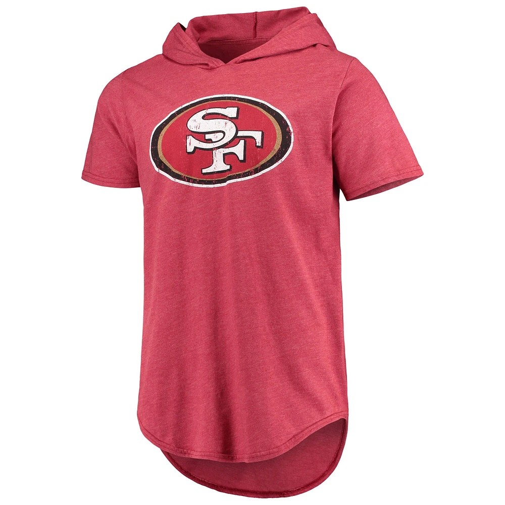 Men's Majestic Threads Scarlet San Francisco 49ers Primary Logo Tri-Blend Hoodie T-Shirt