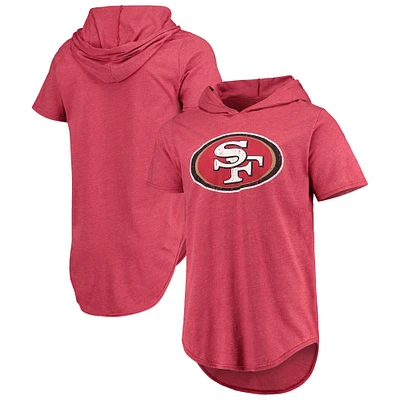 Majestic Threads Scarlet San Francisco 49ers T-shirt à capuche en trois mélanges avec logo principal pour homme