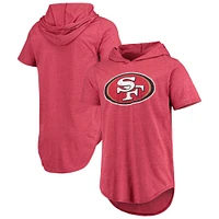 Men's Majestic Threads Scarlet San Francisco 49ers Primary Logo Tri-Blend Hoodie T-Shirt