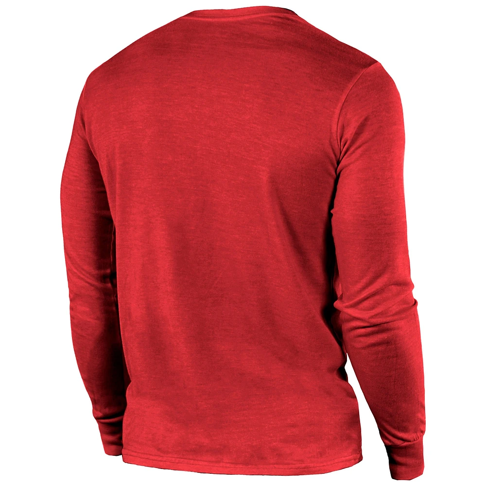 Men's Majestic Threads Scarlet San Francisco 49ers Super Bowl LVIII Tri-Blend Long Sleeve T-Shirt