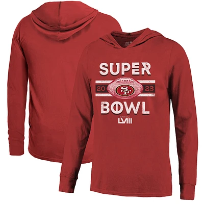 Majestic Threads Scarlet San Francisco 49ers Super Bowl LVIII Tri-Blend T-shirt à capuche doux manches longues pour hommes