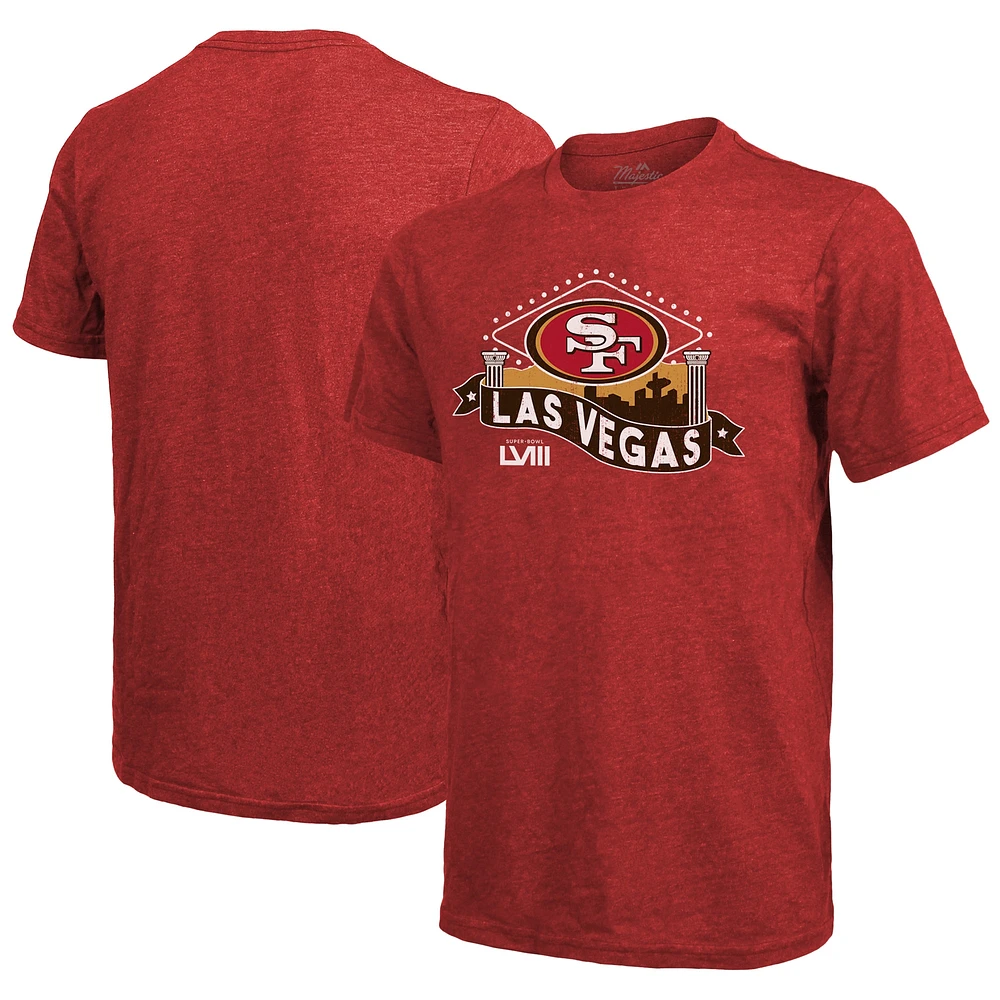 T-shirt à trois mélanges Majestic Threads Scarlet San Francisco 49ers Super Bowl LVIII pour hommes