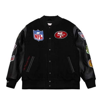 Men's Mitchell & Ness  Black San Francisco 49ers Blackout Collection Vintage Logo Full-Snap Varsity Jacket