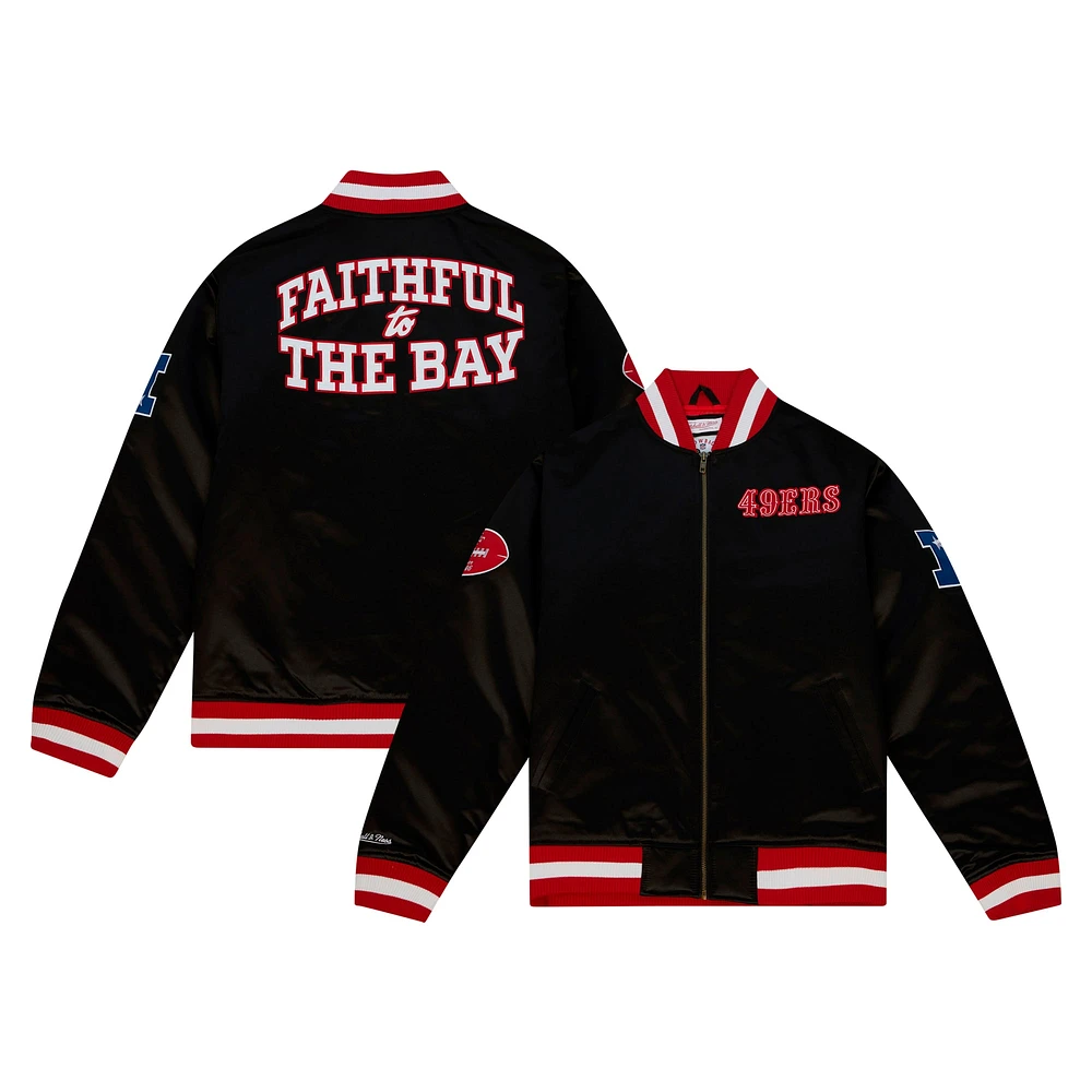 Veste en satin épais entièrement zippée noire pour homme Mitchell & Ness San Francisco 49ers