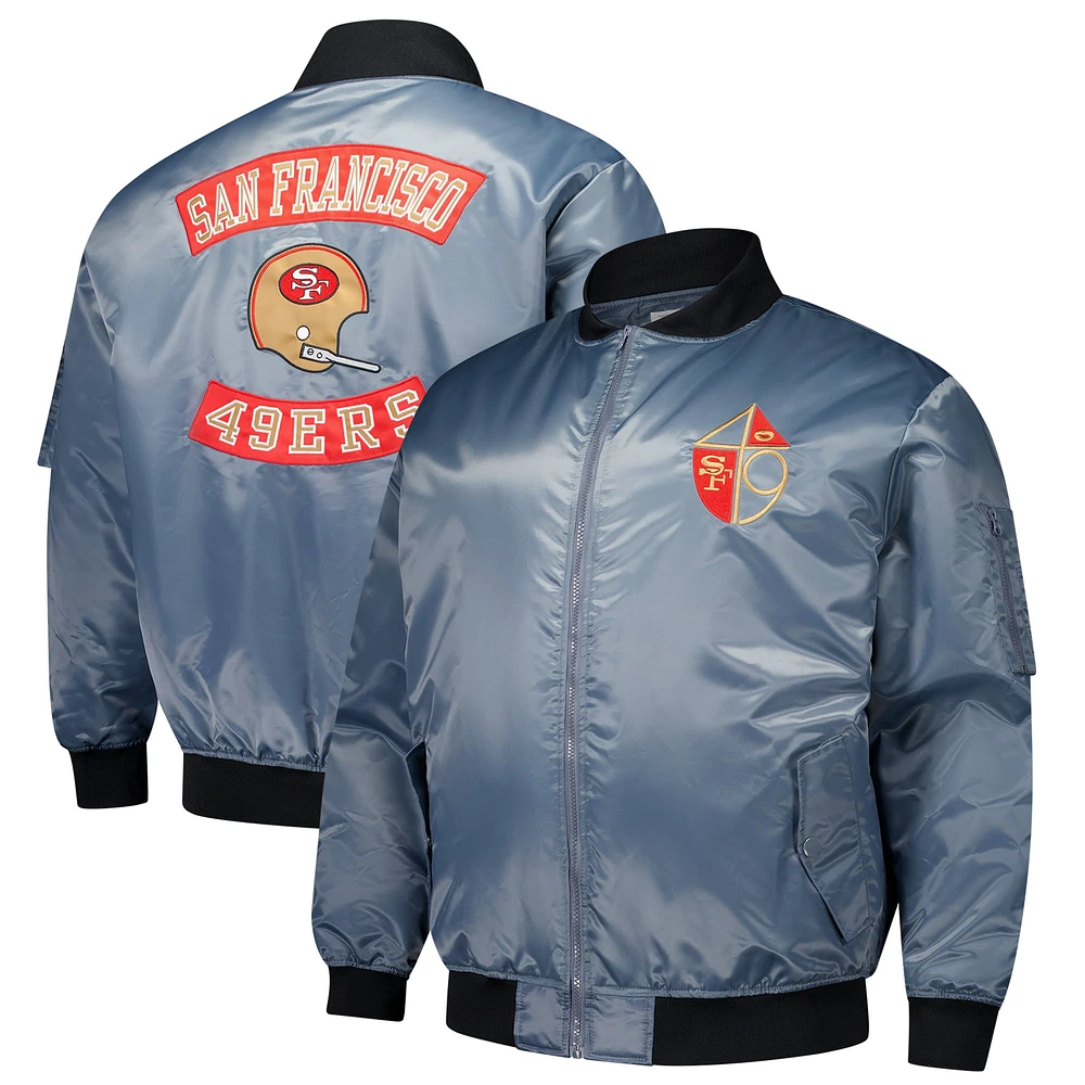 Veste bomber zippée à capuche pour homme Mitchell & Ness San Francisco 49ers, couleur anthracite, grande taille