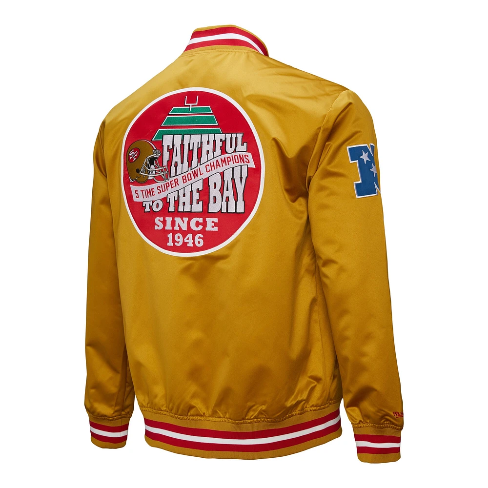 Men's Mitchell & Ness Gold San Francisco 49ers Double Down Satin Full-Snap Jacket