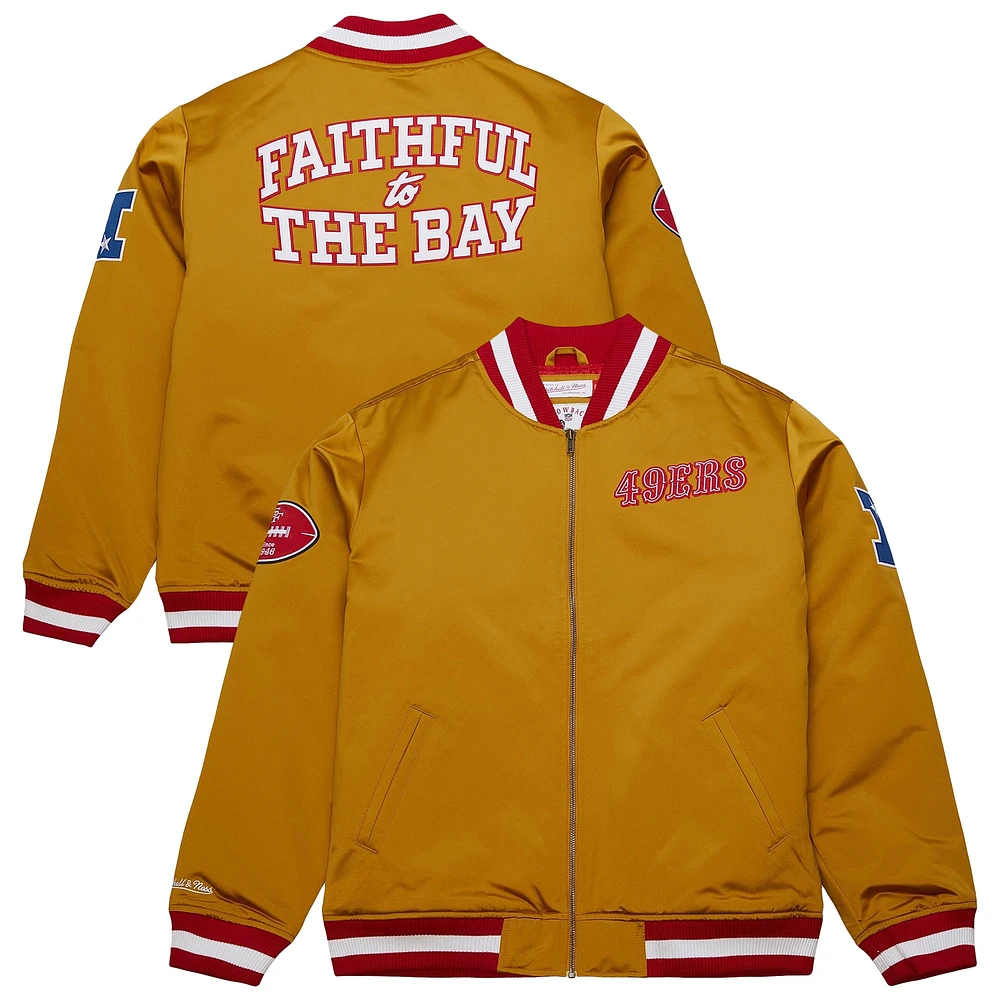 Veste en satin épais entièrement zippée Mitchell & Ness Gold San Francisco 49ers pour homme