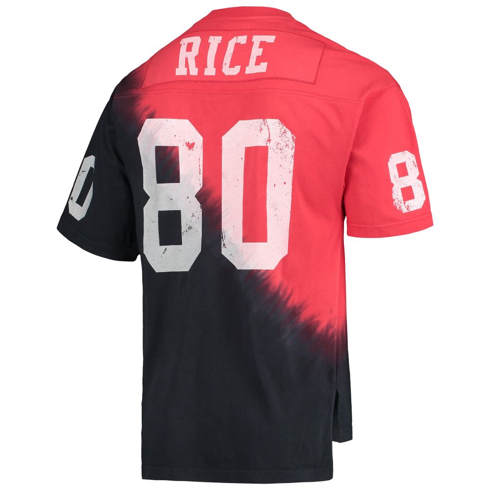 Men's Mitchell & Ness Jerry Rice Black/Red San Francisco 49ers Retired Player Name Number Diagonal Tie-Dye V-Neck T-Shirt