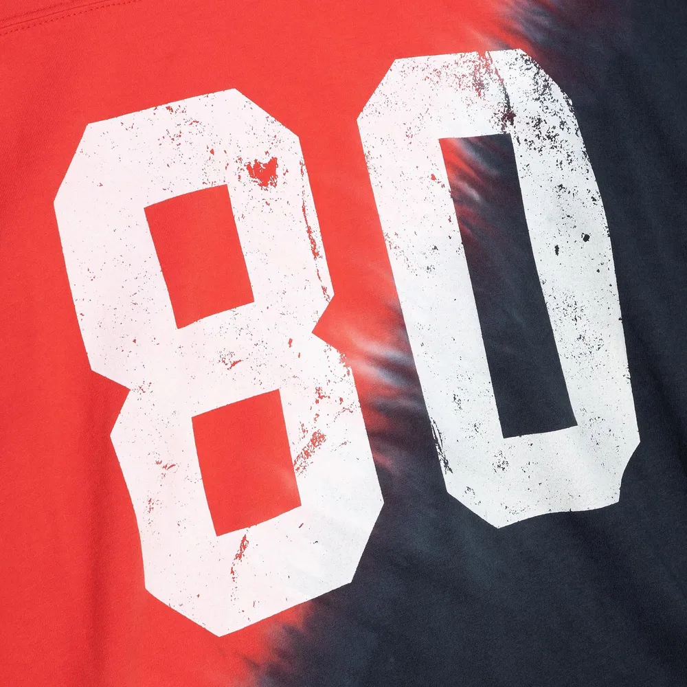 Men's Mitchell & Ness Jerry Rice Scarlet/Black San Francisco 49ers Retired Player Name Number Diagonal Tie-Dye - V-Neck T-Shirt