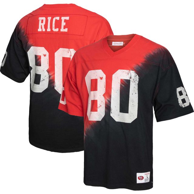 Mitchell & Ness Jerry Rice Scarlet/Black San Francisco 49ers Retired Player Name Number Diagonal Tie-Dye pour homme - T-shirt à encolure en V