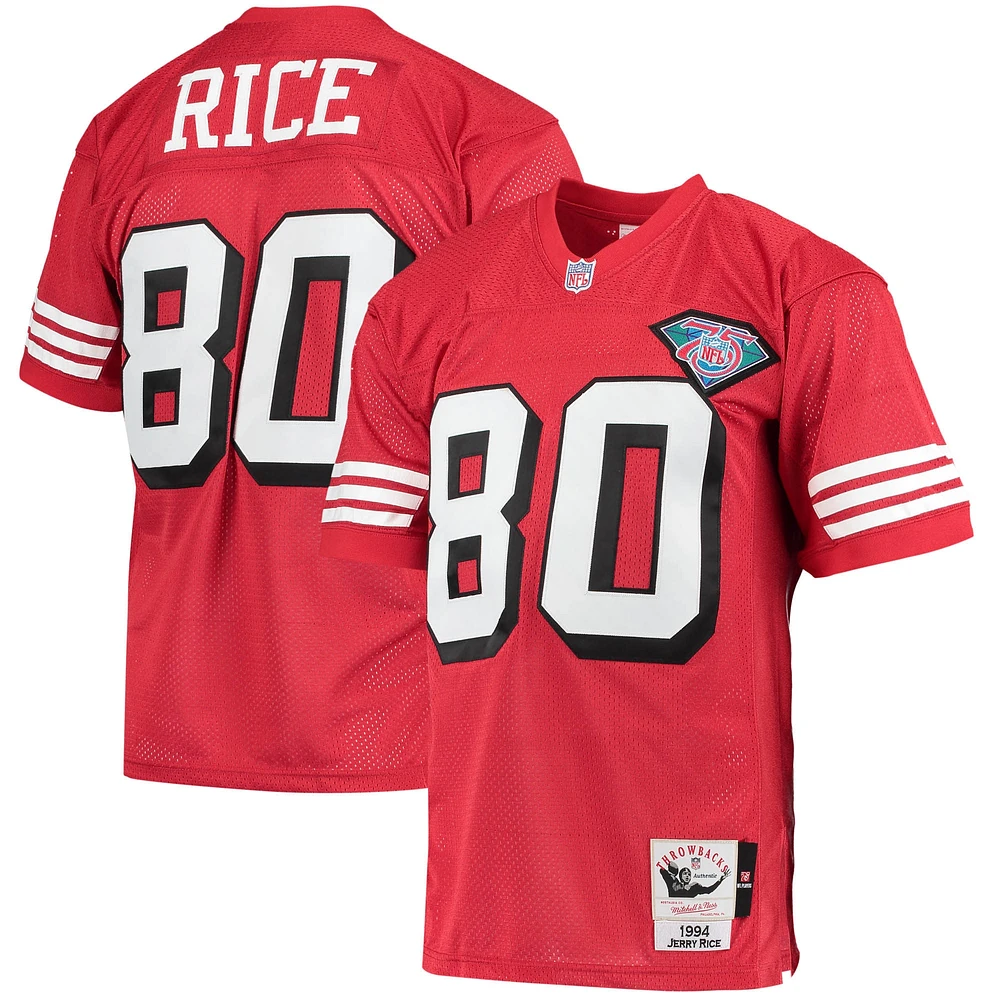 Maillot de joueur retraité authentique Mitchell & Ness Jerry Rice Scarlet San Francisco 49ers 1994 pour hommes