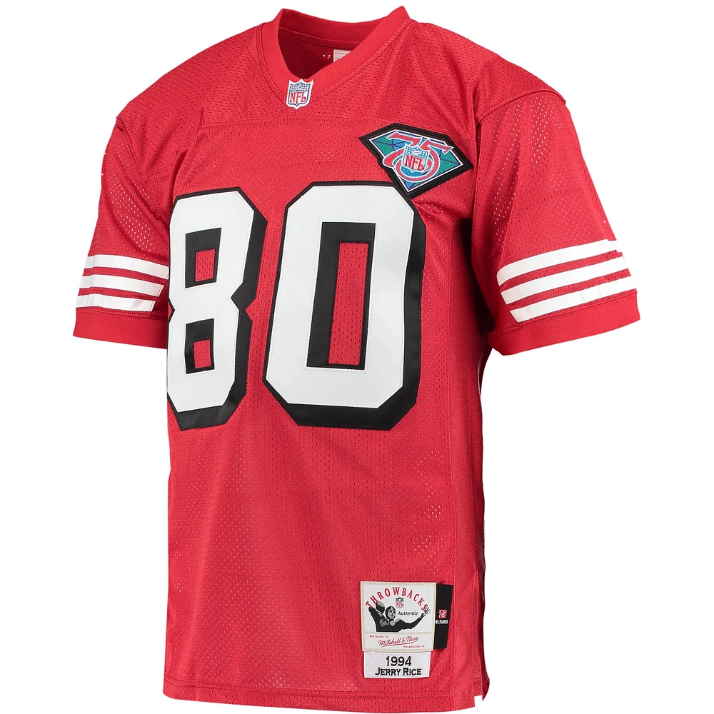 Maillot de joueur retraité authentique Mitchell & Ness Jerry Rice Scarlet San Francisco 49ers 1994 pour hommes