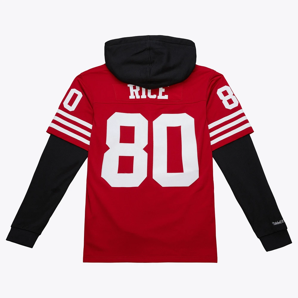 Sweat à capuche pour homme Mitchell & Ness Jerry Rice Scarlet San Francisco 49ers Player Name Number Legacy Jersey