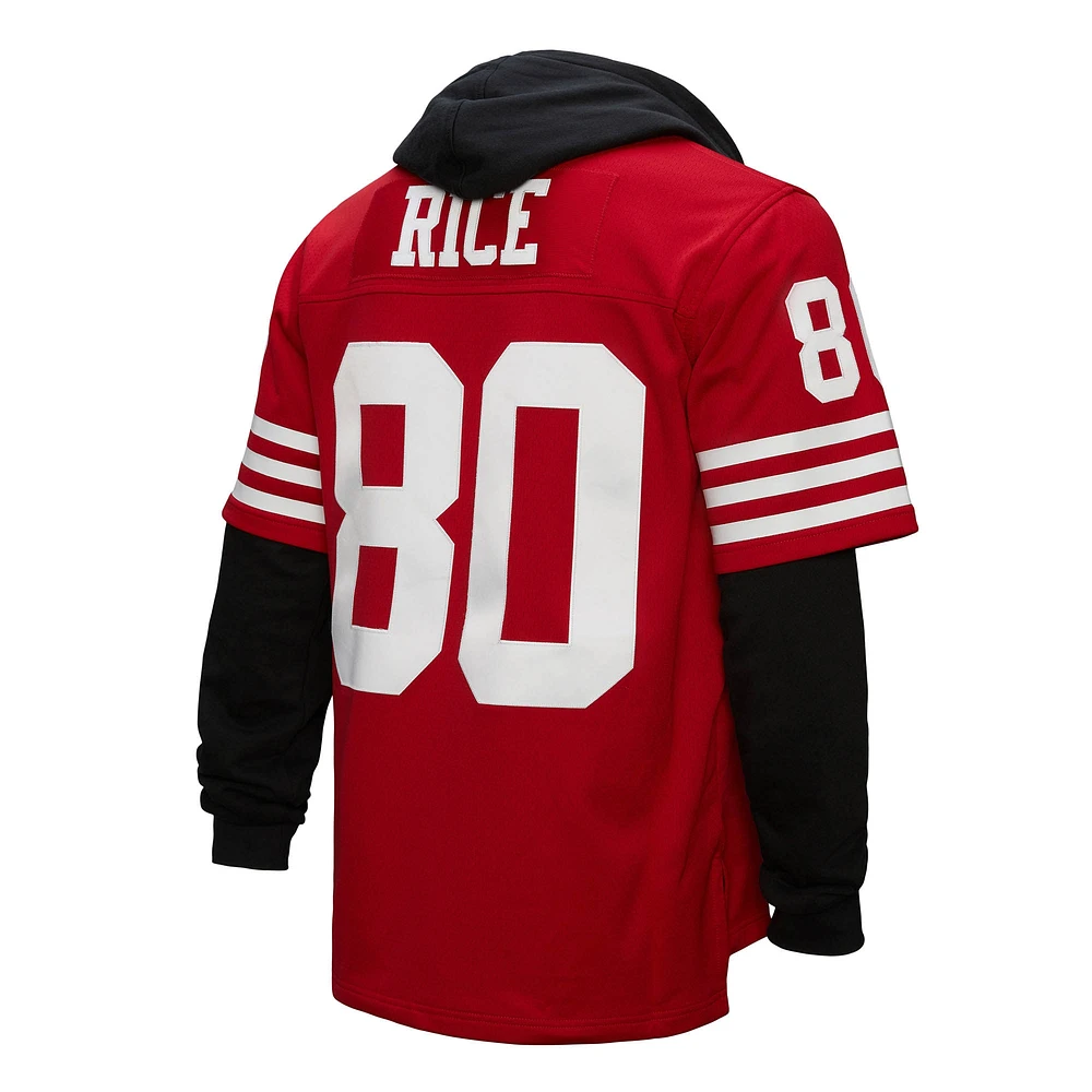 Sweat à capuche pour homme Mitchell & Ness Jerry Rice Scarlet San Francisco 49ers Player Name Number Legacy Jersey