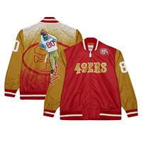 Men's Mitchell & Ness Jerry Rice Scarlet San Francisco 49ers Retired Player Graphic Full-Zip Satin Jacket