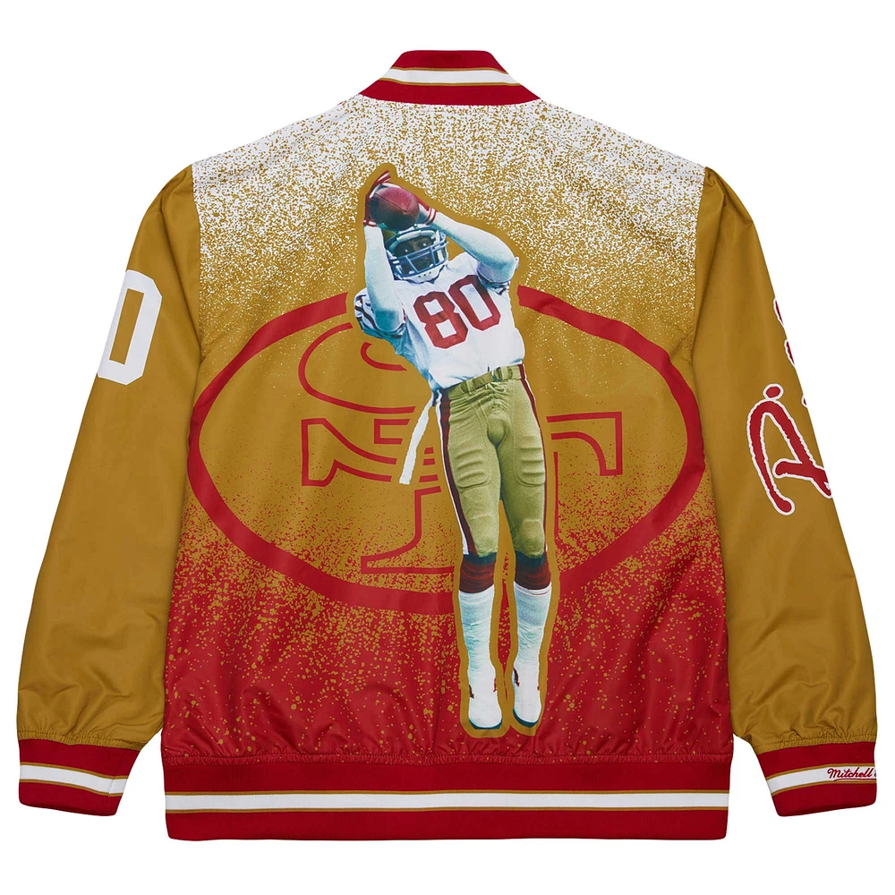 Veste en satin entièrement zippée à motif joueur retraité des 49ers de San Francisco Jerry Rice Mitchell & Ness pour homme