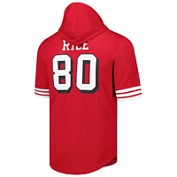 Mitchell & Ness Jerry Rice Scarlet San Francisco 49ers T-shirt à capuche en maille avec nom et numéro du joueur retraité pour hommes