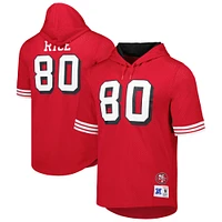 Mitchell & Ness Jerry Rice Scarlet San Francisco 49ers T-shirt à capuche en maille avec nom et numéro du joueur retraité pour hommes