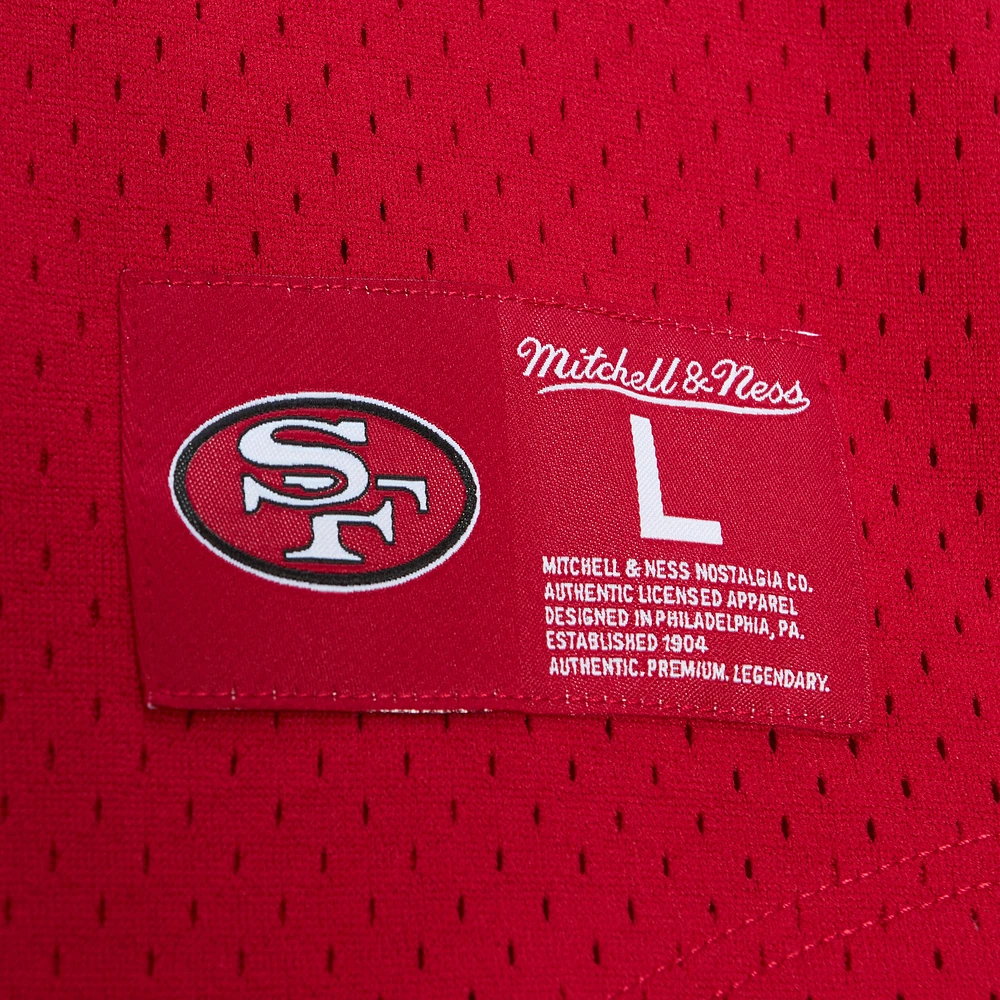 Haut en maille pour homme Mitchell & Ness Jerry Rice Scarlet avec nom et numéro de joueur retraité des 49ers San Francisco