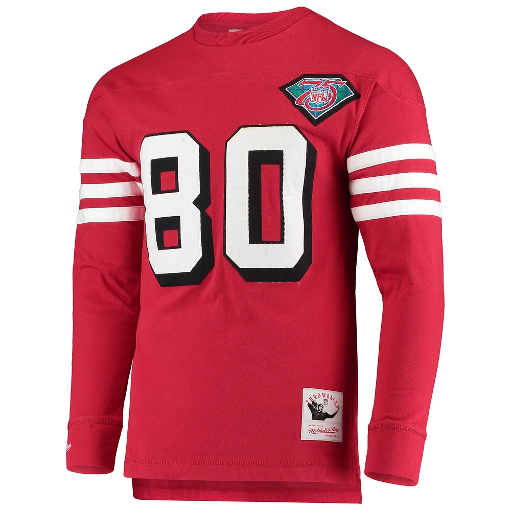Men's Mitchell & Ness Jerry Rice Scarlet San Francisco 49ers Throwback Retired Player Name Number Long Sleeve Top