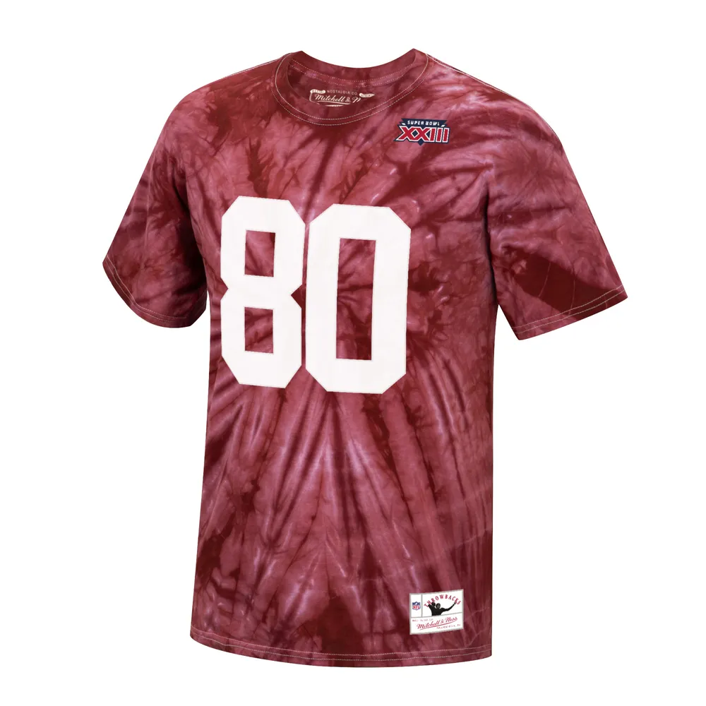 Mitchell & Ness Jerry Rice Scarlet San Francisco 49ers Tie-Dye Super Bowl XXIII T-shirt avec nom et numéro de joueur retraité