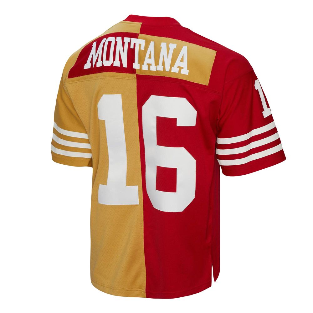 Men's Mitchell & Ness Joe Montana Scarlet/Gold San Francisco 49ers 1990 Split Legacy Replica Jersey