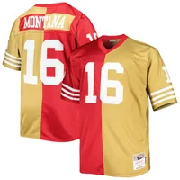 Men's Mitchell & Ness Joe Montana Scarlet/Gold San Francisco 49ers Big Tall Split Legacy Retired Player Replica Jersey